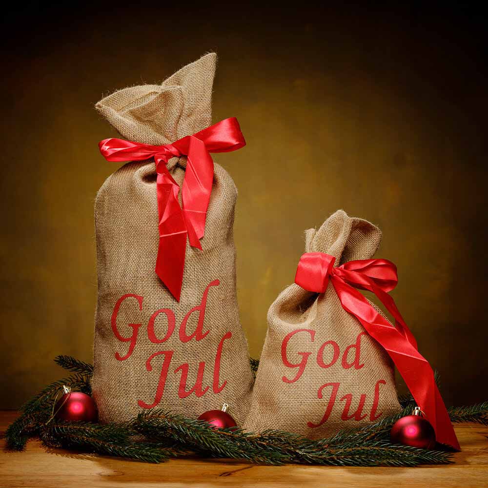 Christmas sack - Jute red ribbon "God Jul"